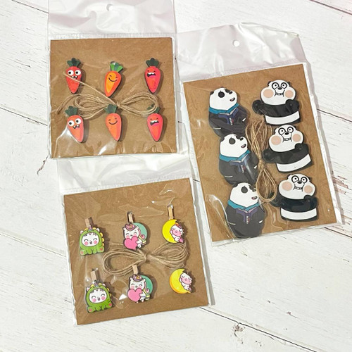 گیره عکس چوبی کیوت 6 عددی با ریسه کنفی